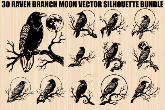 Download Raven Branch Moon Silhouette Bundle - Silhouette Collection