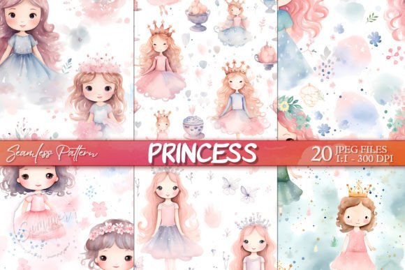 Download Watercolor Cute Pastel Princess Pattern - Princess pattern Collection