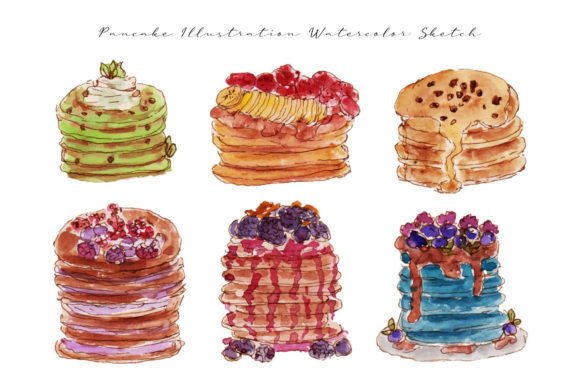 Download Hand Drawn Pancake Watercolor Sketch - Pancake Collection