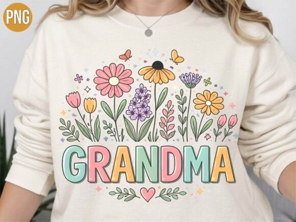 Download Hippie Retro Floral Grandma Heart PNG - Grandma Collection