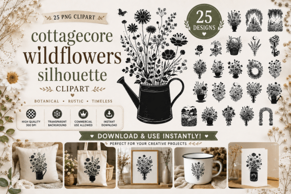 Download Cottagecore Wildflowers Silhouette - Silhouette Collection