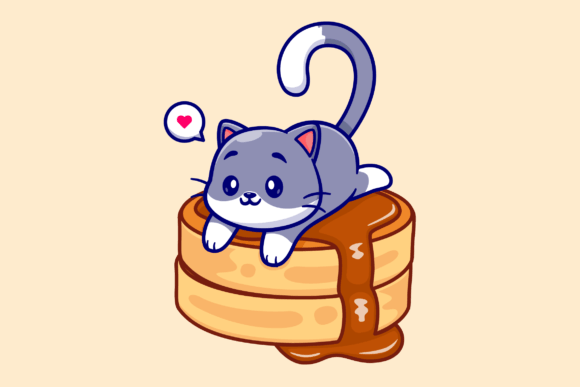 Download Cute Cat Laying on Pancake Cartoon - Pancake Collection